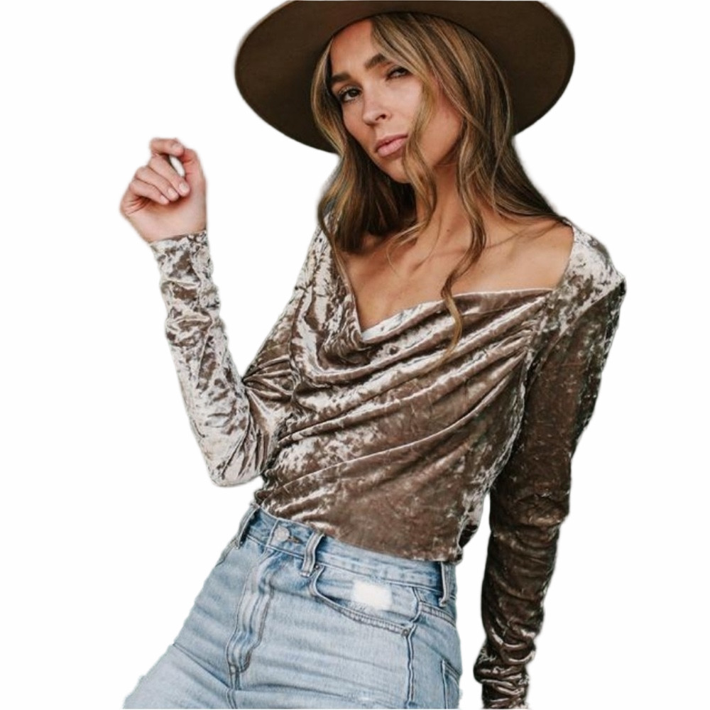 NWT Free People Date Night Gold Velvet Blouse Size Small